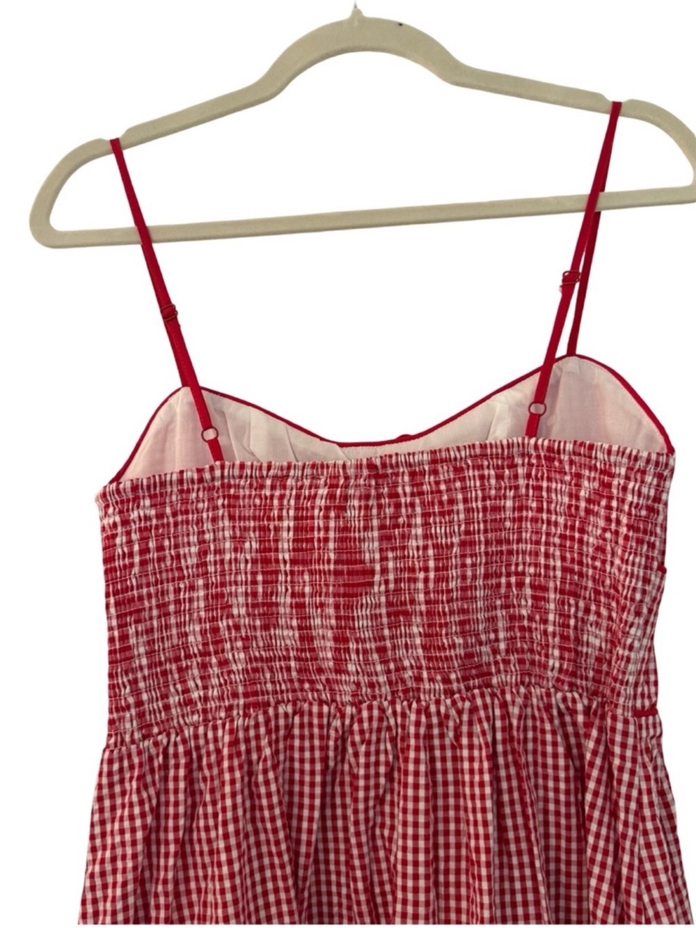 House of Harlow 1960 Gingham Seersucker Smocked Maxi Dress Red White M NWT - Picture 7 of 9